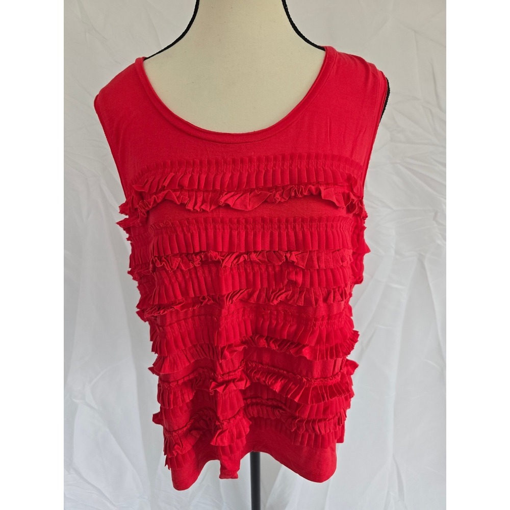 Raffaella Studio Petite Red Sleeveless Ruffle Front Tank Top Women's L/G